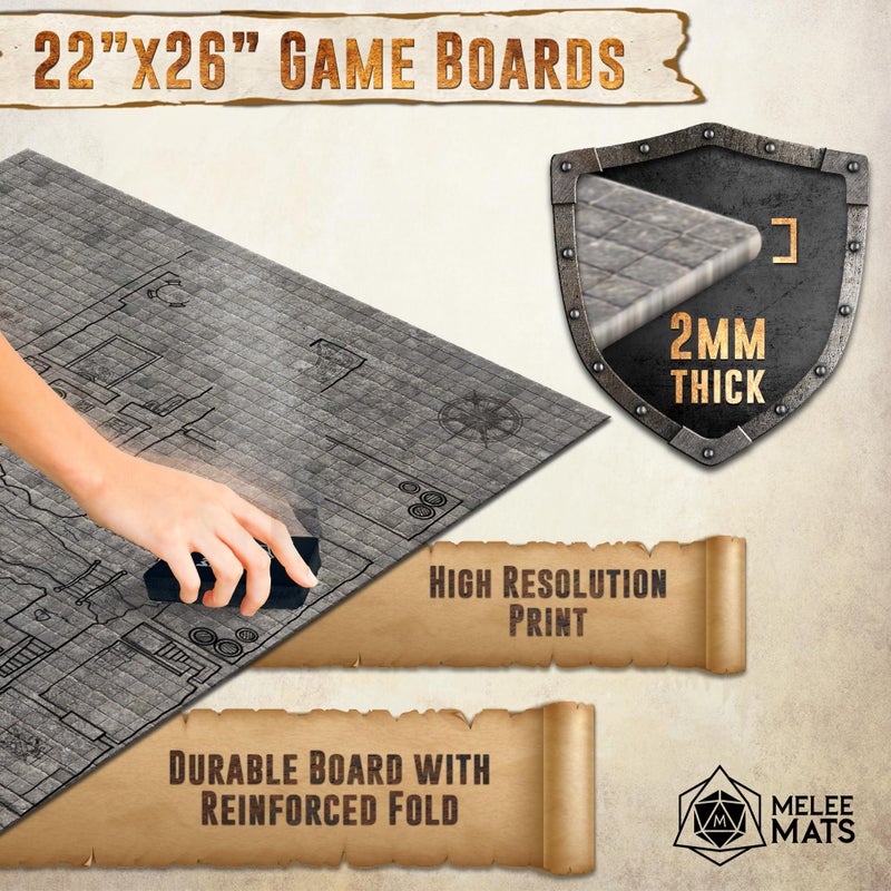 Melee Mats DND Map Starter Set - 22â€ x 26" Double Sided, Wet & Dry Erase Battle Terrain Grid for Dungeons and Dragons - Tabletop Board Gaming Kit with Accessories - Image 4